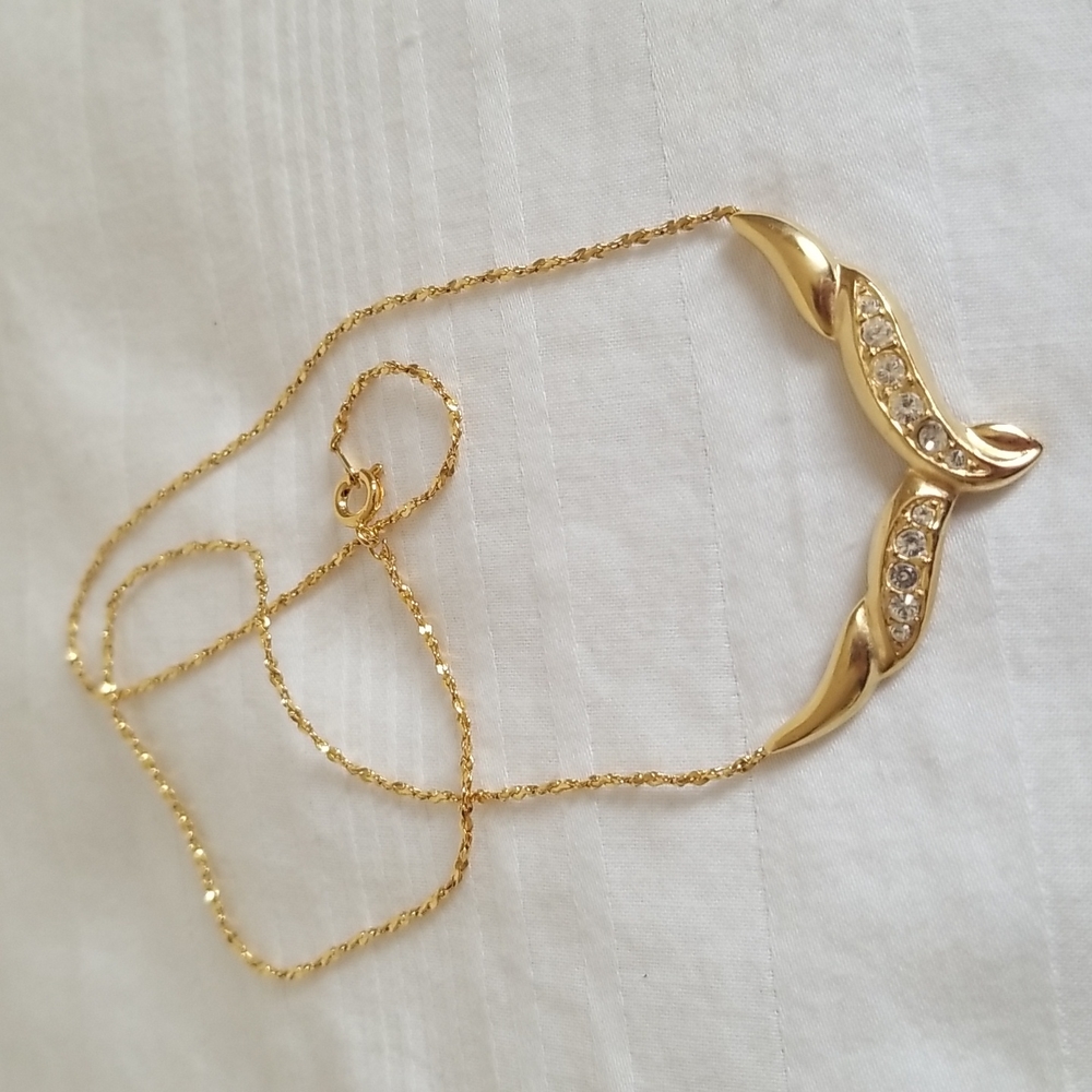 Gold V Shape Rhinestone Necklace